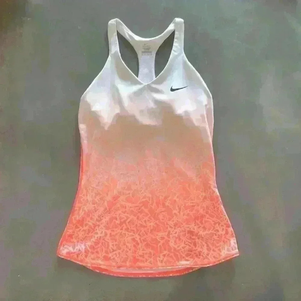 Nike Dri-Fit Orange White Ombre Advantage Printed Racerback Tank Top Size XS